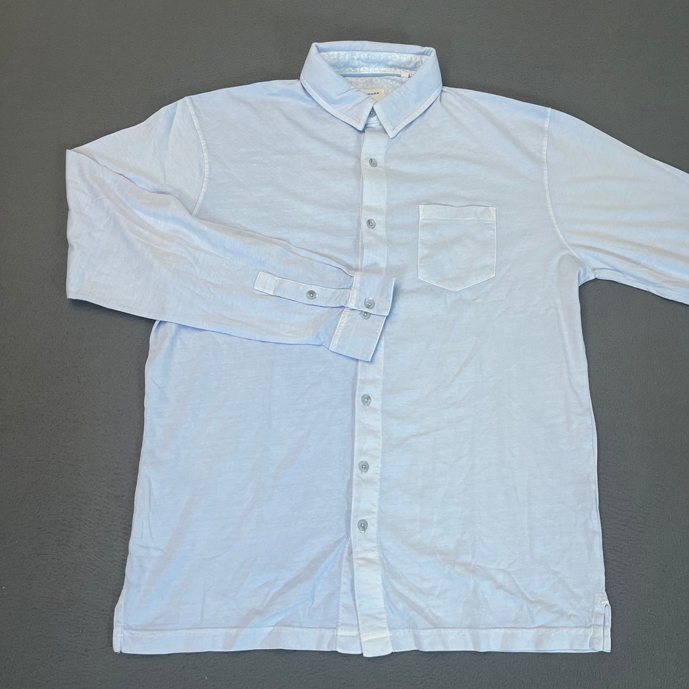 Reworn Mens Light Blue 100% Cotton Jersey Long Sleeve Button‎ Down Shirt Large
